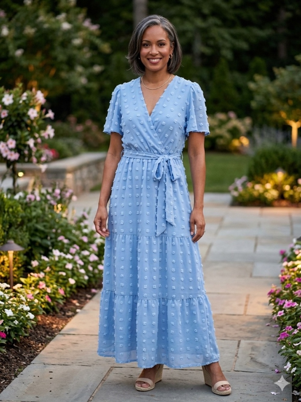 Sky Blue Wrap Maxi Dress with Self-Tie Waist
